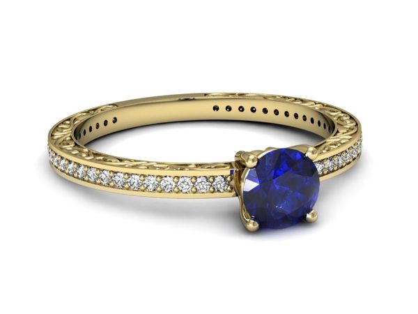Złoty pierścionek z szafirem i diamentami - p16279zszc