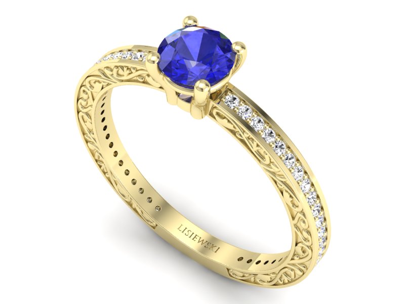 Złoty pierścionek z szafirem i diamentami - p16279zszc — zdjęcie 3