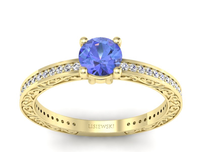 Pierścionek z tanzanitem i brylantami żółte złoto - p16279zt