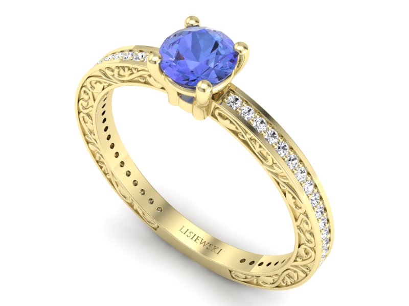 Pierścionek z tanzanitem i brylantami żółte złoto - p16279zt — zdjęcie 3