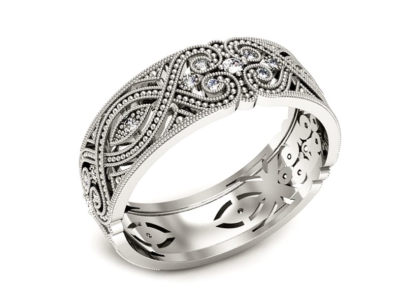 Pierścionek obrączka z brylantami białe złoto - p16282b