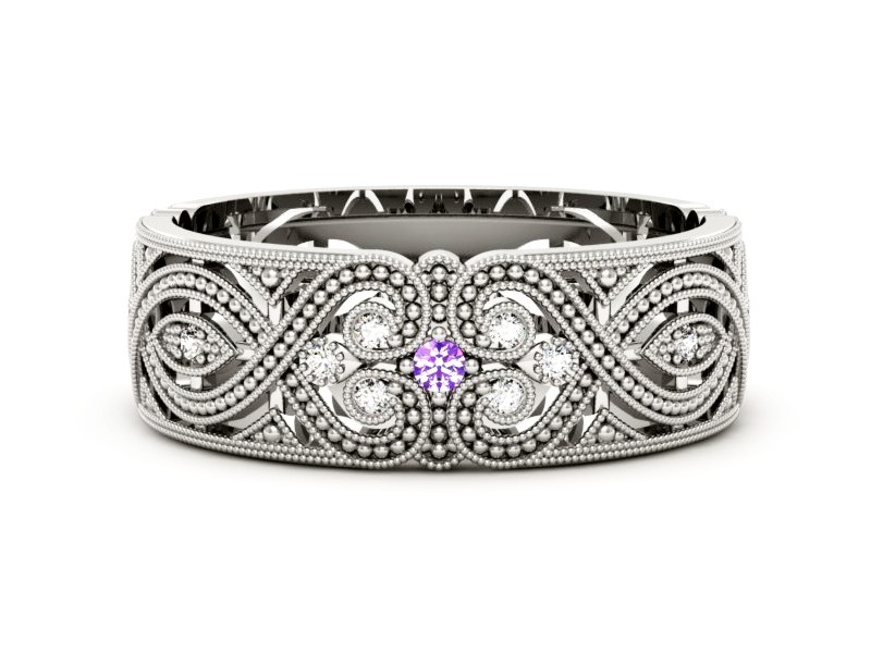 Obrączka z brylantami i ametystami białe złoto - p16282bat — zdjęcie 2