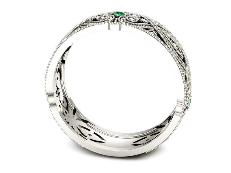 Obrączka z brylantami i szmaragdami białe złoto - p16282bsm — zdjęcie 3