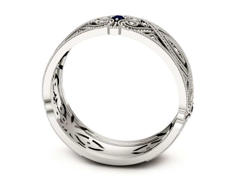 Obrączka z brylantami i szafirami białe złoto - p16282bsz — zdjęcie 3