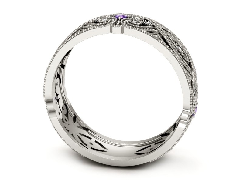 Obrączka z brylantami i tanzanitami białe złoto - p16282bt — zdjęcie 3