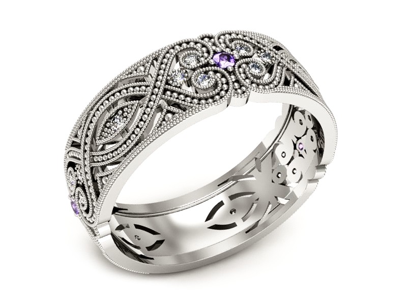 Obrączka z brylantami i tanzanitami białe złoto - p16282bt