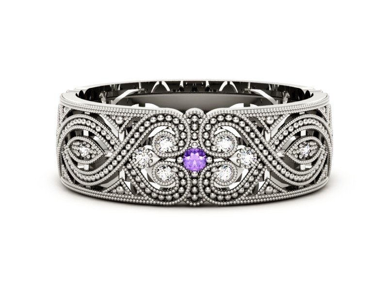 Obrączka z brylantami i tanzanitami białe złoto - p16282bt — zdjęcie 2