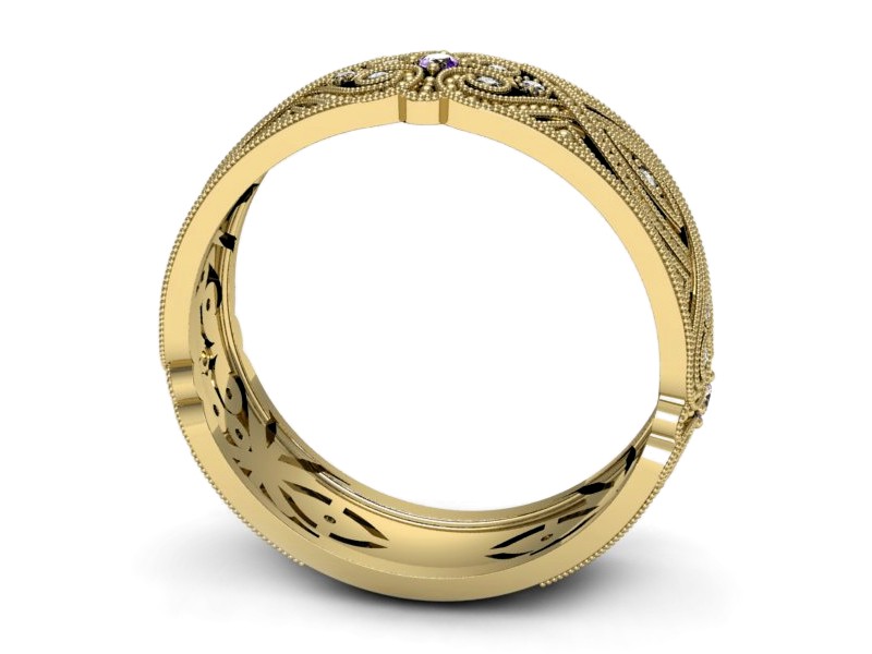 Obrączka z brylantami i ametystami żółte złoto - p16282zat — zdjęcie 3