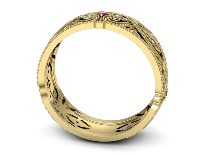 Obrączka z brylantami żółte złoto i rubinami - p16282zr — zdjęcie 3