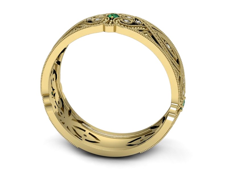 Obrączka z brylantami i szmaragdami żółte złoto - p16282zsm — zdjęcie 3