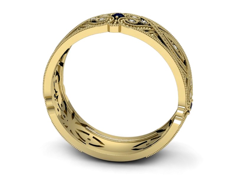 Obrączka z brylantami i szafirami żółte złoto - p16282zsz — zdjęcie 3