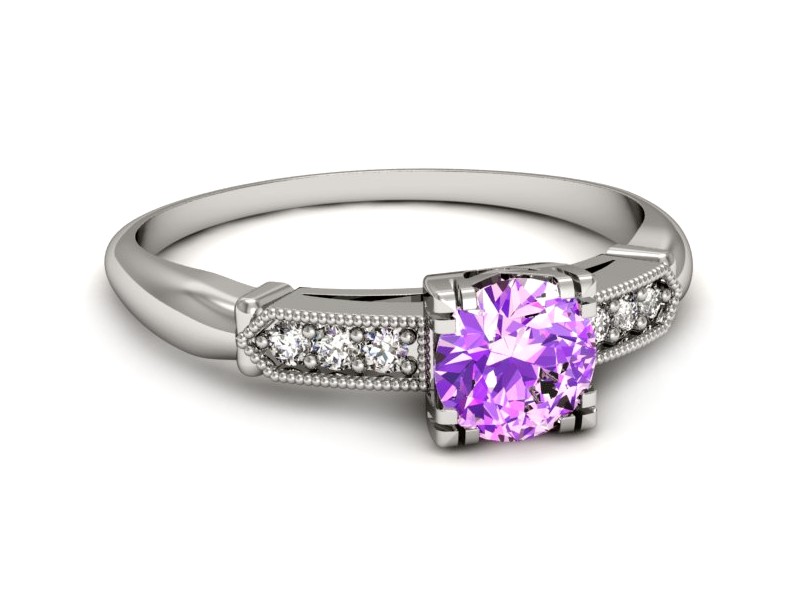 Złoty pierścionek z ametystem i brylantami - p16284bat — zdjęcie 2