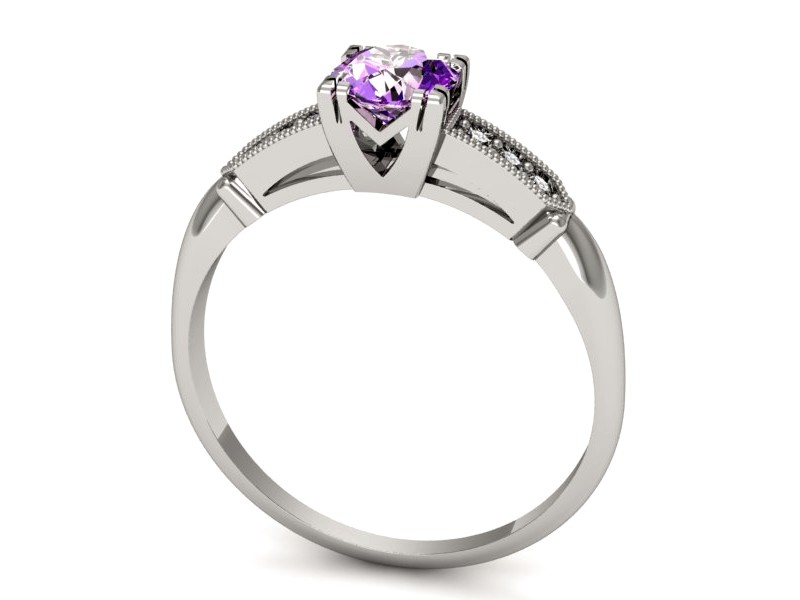 Złoty pierścionek z ametystem i brylantami - p16284bat — zdjęcie 3