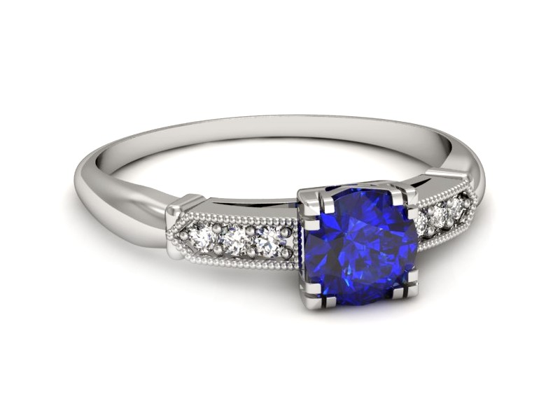 Pierścionek z szafirem i brylantami białe złoto - p16284bszc — zdjęcie 2