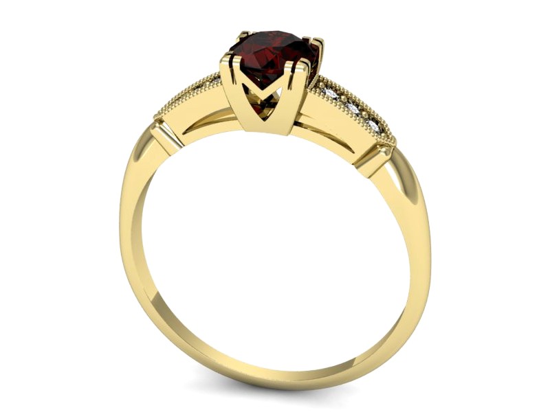 Złoty pierścionek z granatem i brylantami - p16284zgr — zdjęcie 3