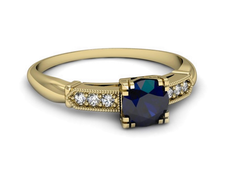 Złoty pierścionek z szafirem i brylantami - p16284zsz — zdjęcie 2