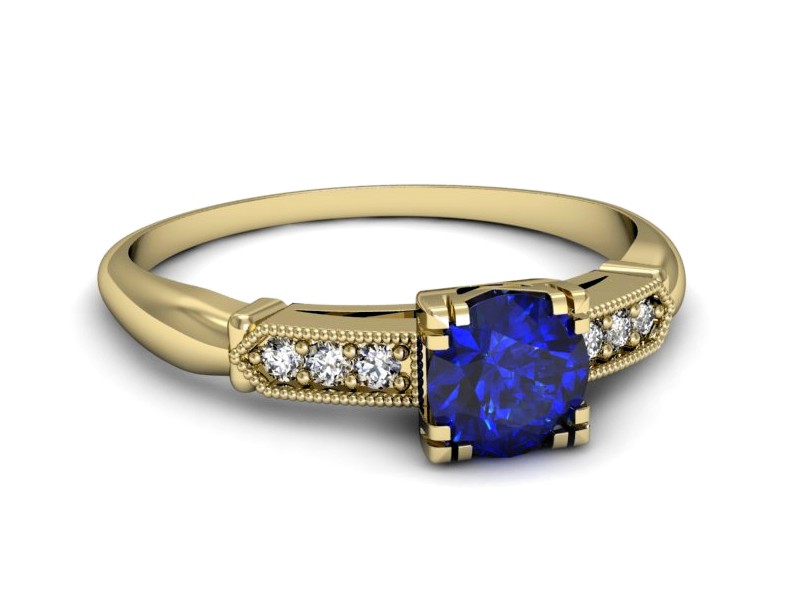 Złoty pierścionek z szafirem i brylantami - p16284zszc — zdjęcie 2