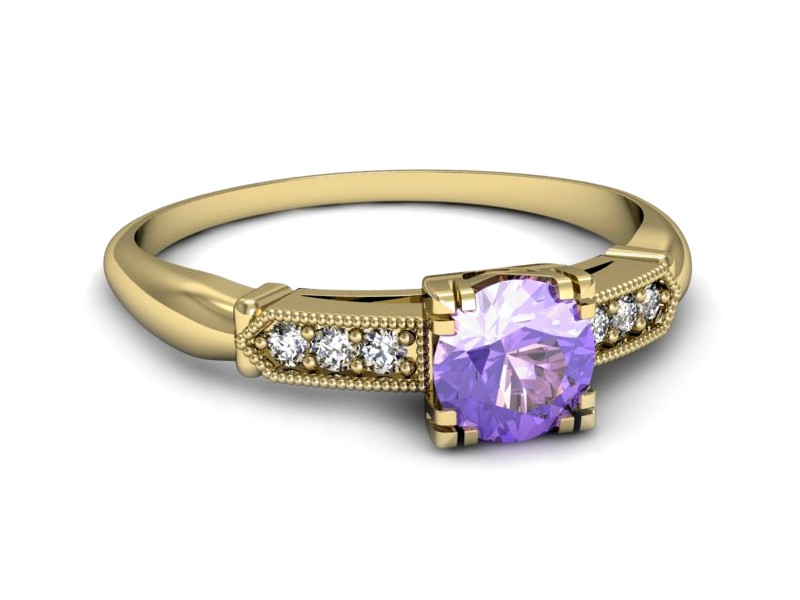 Pierścionek z tanzanitem i brylantami żółte złoto - p16284zt — zdjęcie 2