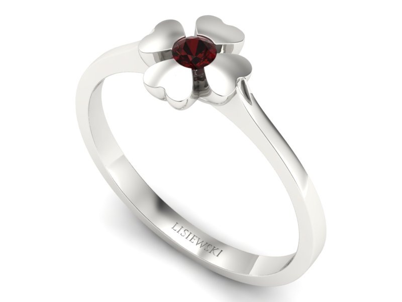 Złoty pierścionek z granatem białe złoto - p16285bgr — zdjęcie 3