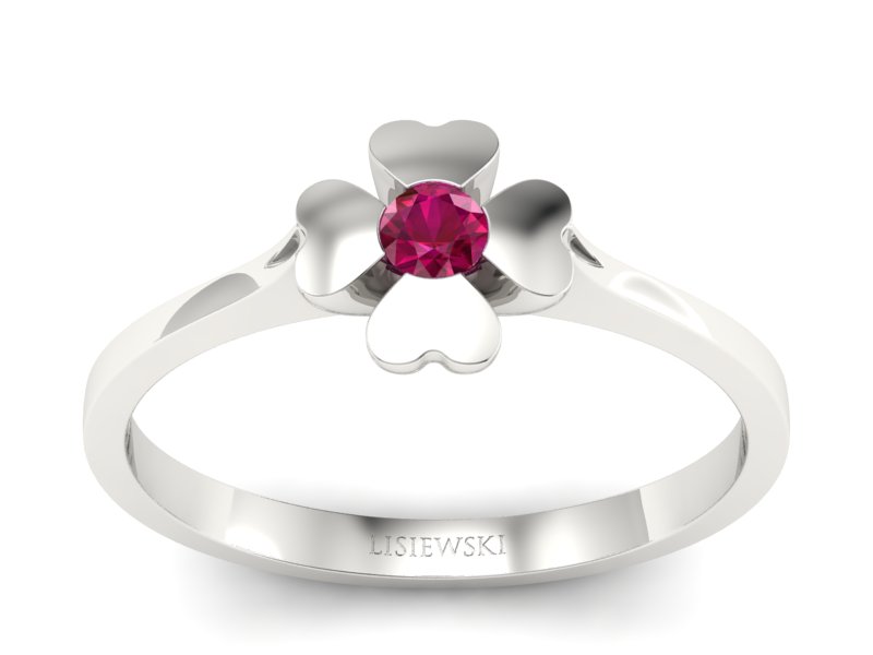 Złoty pierścionek z rubinem białe złoto - p16285br