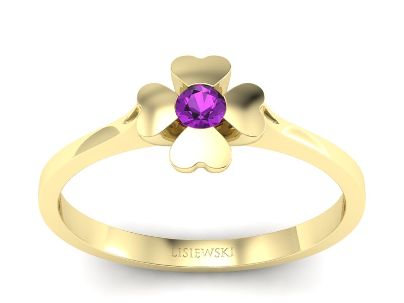 Złoty pierścionek z ametystem żółte złoto - p16285zat