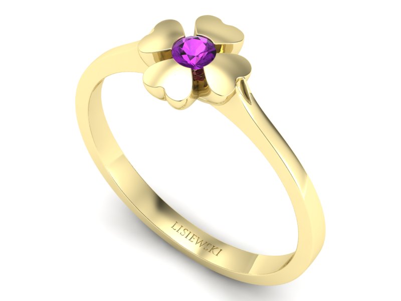 Złoty pierścionek z ametystem żółte złoto - p16285zat — zdjęcie 3