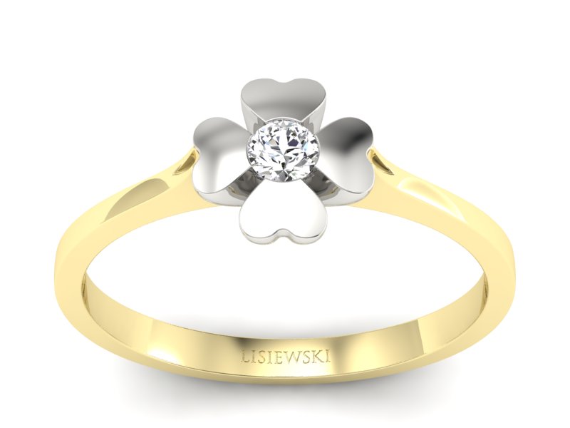 Pierścionek z diamentem żółte i białe złoto - p16285zb