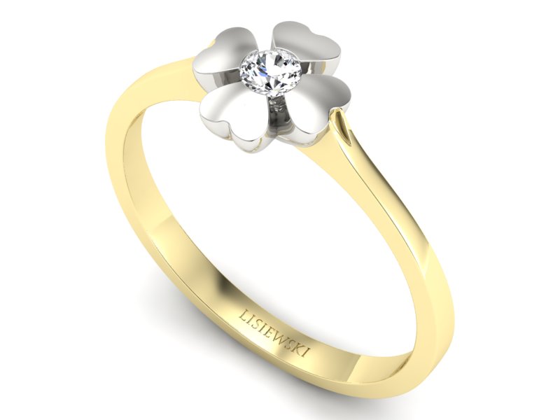 Pierścionek z diamentem żółte i białe złoto - p16285zb — zdjęcie 3