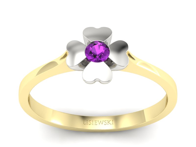Pierścionek z ametystem żółte i białe złoto - p16285zbat