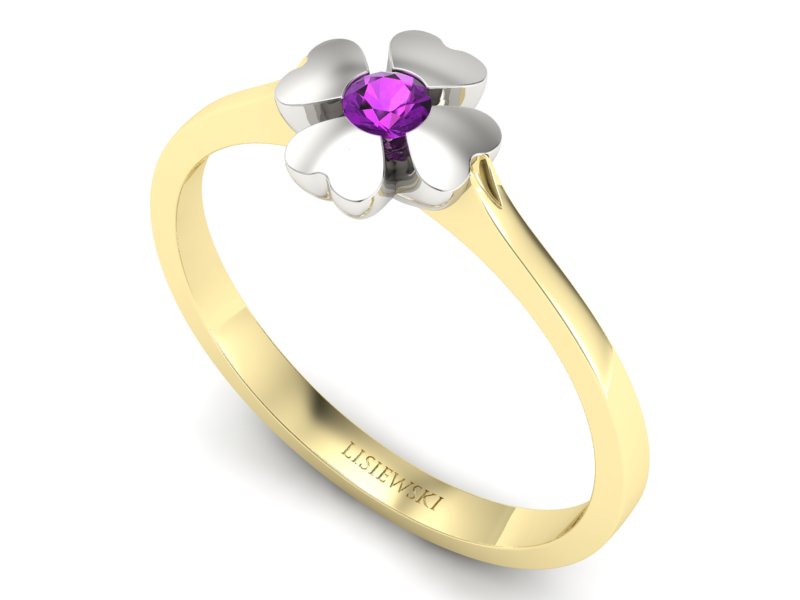 Pierścionek z ametystem żółte i białe złoto - p16285zbat — zdjęcie 3