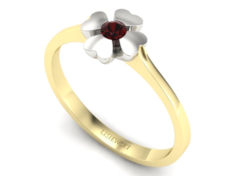 Pierścionek z granatem żółte białe złoto - p16285zbgr — zdjęcie 3