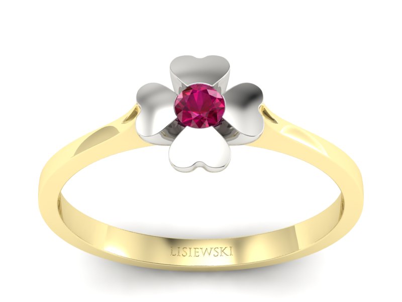 Pierścionek z rubinem żółte białe złoto - p16285zbr