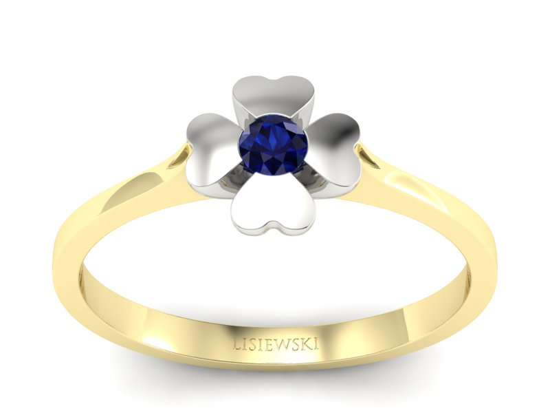 Pierścionek z szafirem żółte białe złoto - p16285zbsz