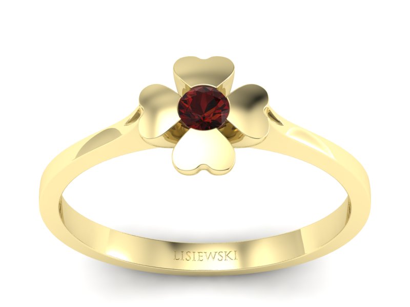 Złoty pierścionek z granatem żółte złoto - p16285zgr
