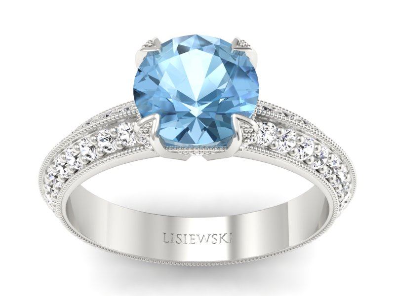 Pierścionek z topazem i brylantami białe złoto - p16288ba