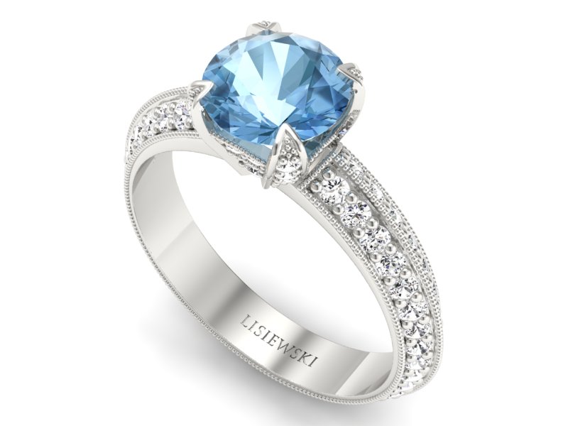 Pierścionek z topazem i brylantami białe złoto - p16288ba — zdjęcie 3