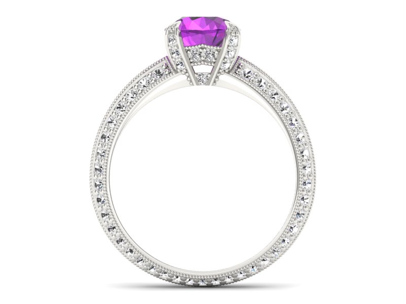 Pierścionek z ametystem i brylantami białe złoto - p16288bat — zdjęcie 2