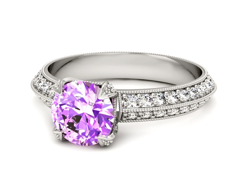 Pierścionek z ametystem i brylantami białe złoto - p16288bat — zdjęcie 5