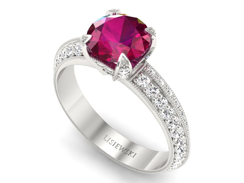 Pierścionek z rubinem i brylantami białe złoto - p16288br — zdjęcie 3