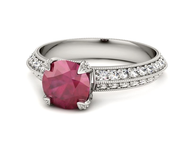 Pierścionek z rubinem i brylantami białe złoto - p16288br — zdjęcie 5