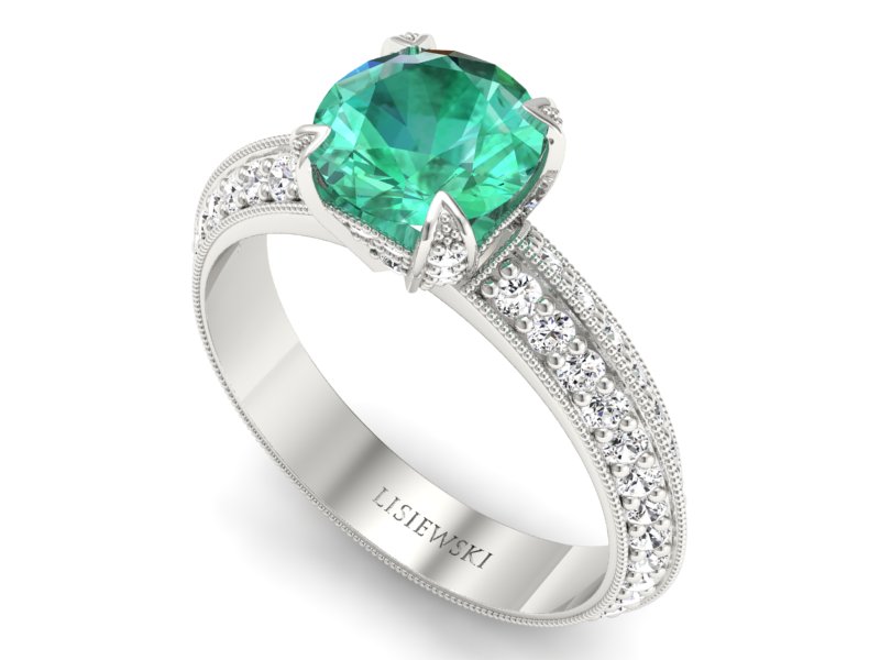 Złoty pierścionek ze szmaragdem i brylantami - p16288bsm — zdjęcie 3