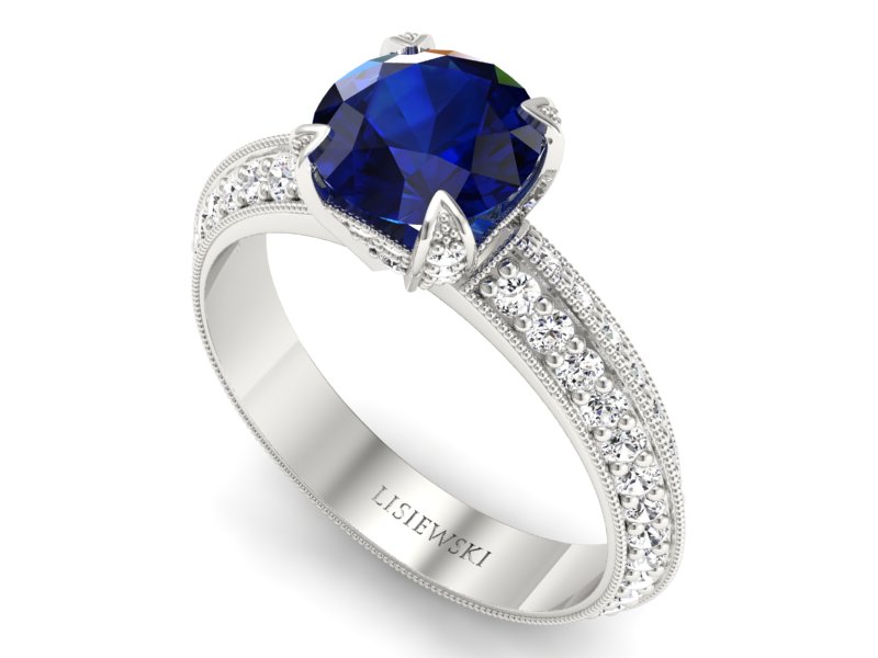 Pierścionek z szafirem i brylantami białe złoto - p16288bsz — zdjęcie 3