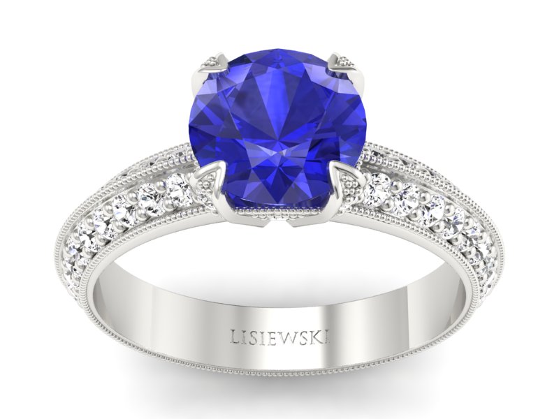 Pierścionek z szafirem i brylantami białe złoto - p16288bszc