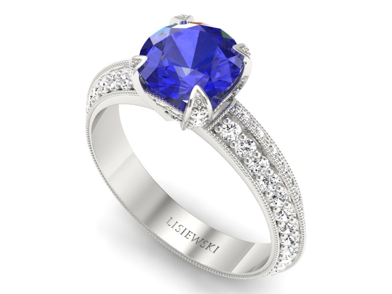 Pierścionek z szafirem i brylantami białe złoto - p16288bszc — zdjęcie 3