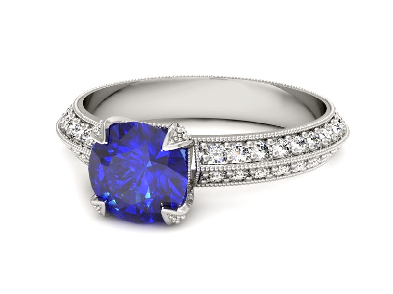 Pierścionek z szafirem i brylantami białe złoto - p16288bszc — zdjęcie 5