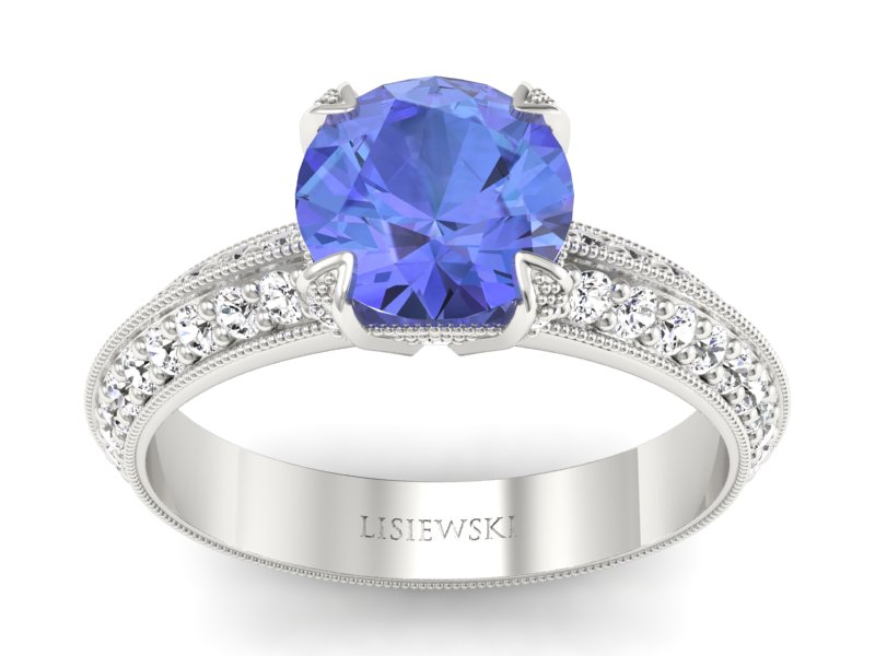 Pierścionek z tanzanitem białe złoto z brylantami - p16288bt