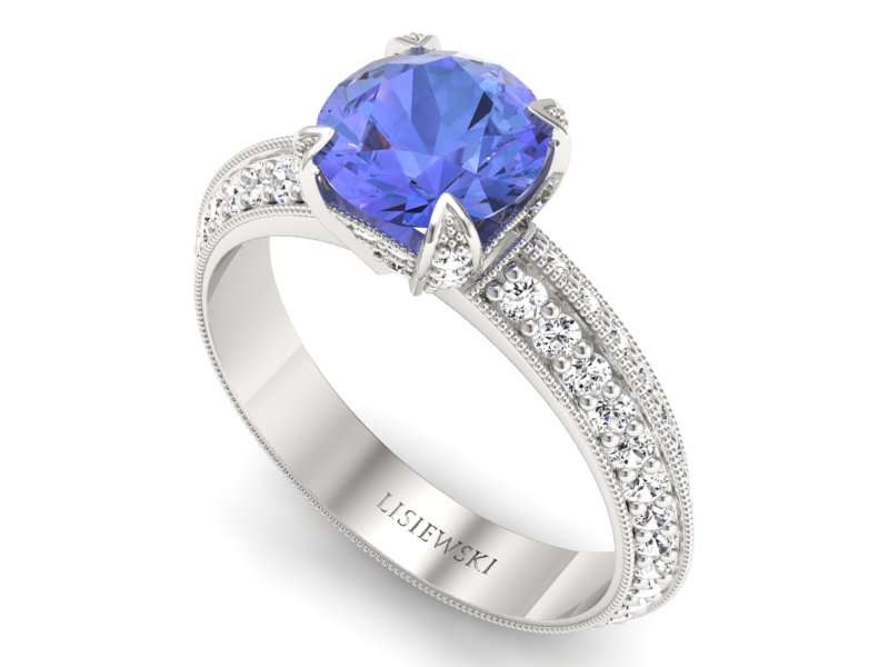 Pierścionek z tanzanitem białe złoto z brylantami - p16288bt — zdjęcie 3