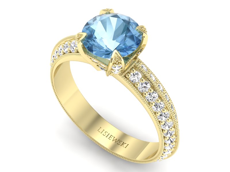 Pierścionek z topazem i brylantami żółte złoto - p16288za — zdjęcie 3