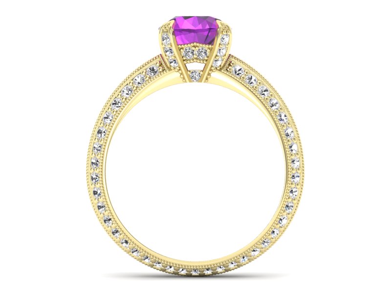 Pierścionek ametyst i brylanty żółte złoto - p16288zat — zdjęcie 2
