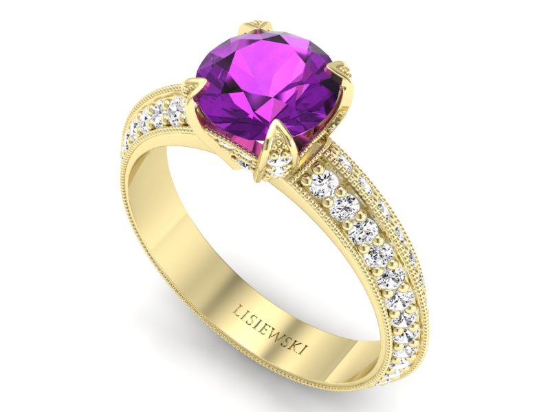 Pierścionek ametyst i brylanty żółte złoto - p16288zat — zdjęcie 3